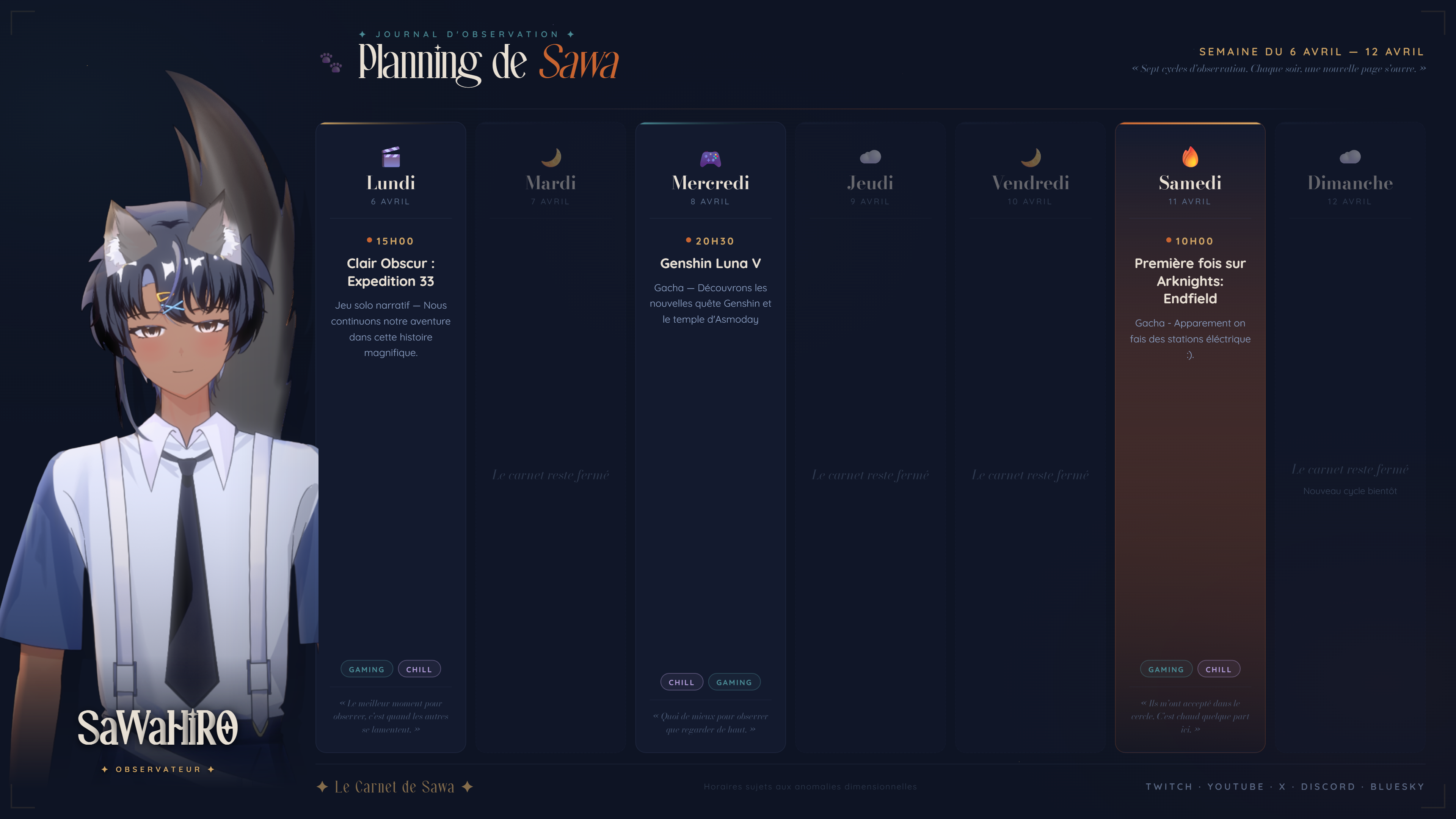 Planning de la semaine